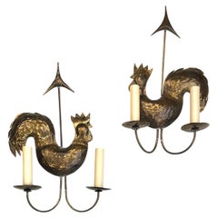 Pair of French Rooster Sconces