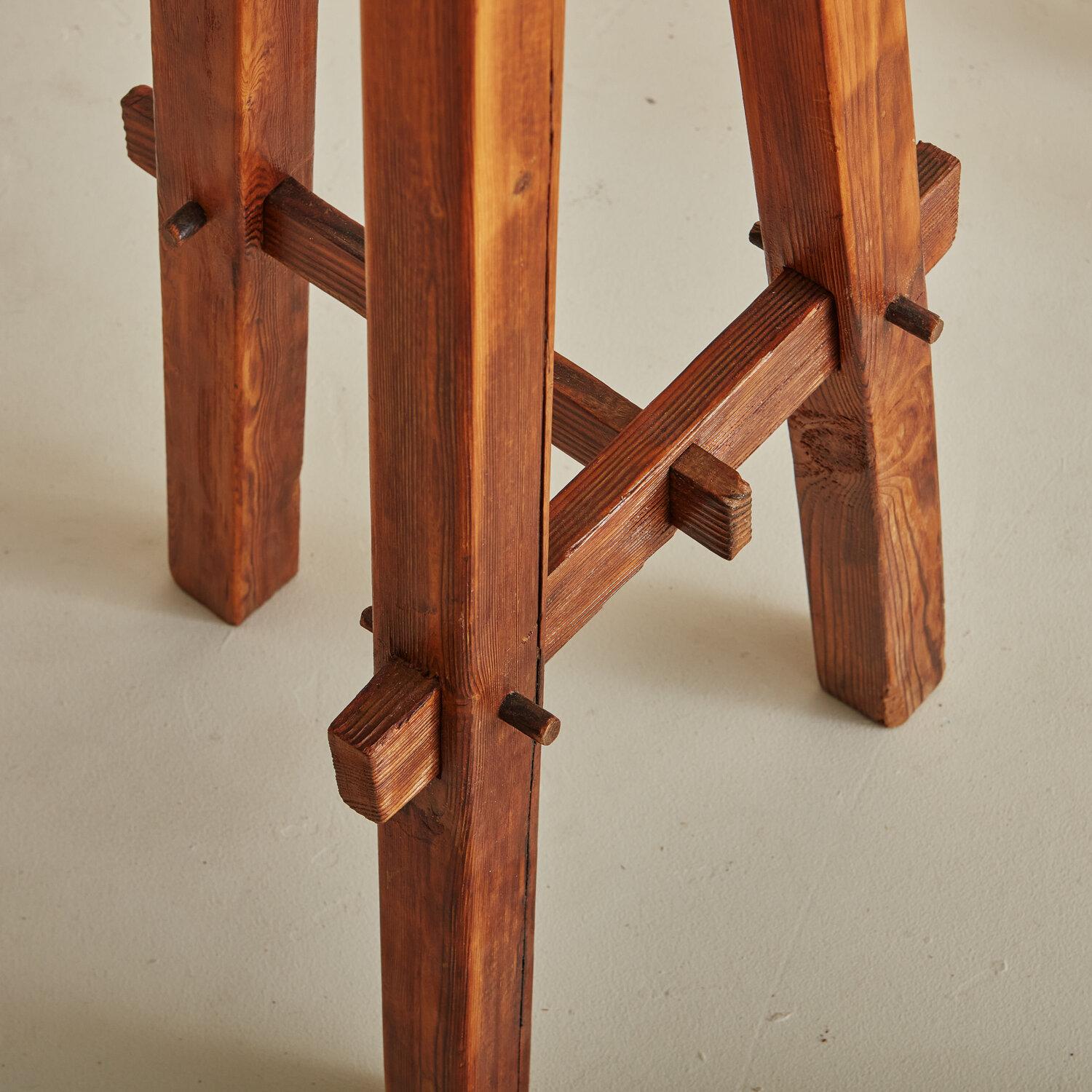 Pair of French Rope and Wood Bar Height Stools in the Style of Audoux and Minet 8