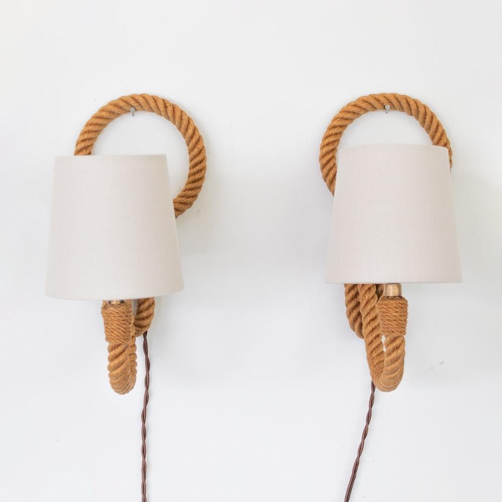 Linen Pair of French Rope Sconces by Audoux Minet