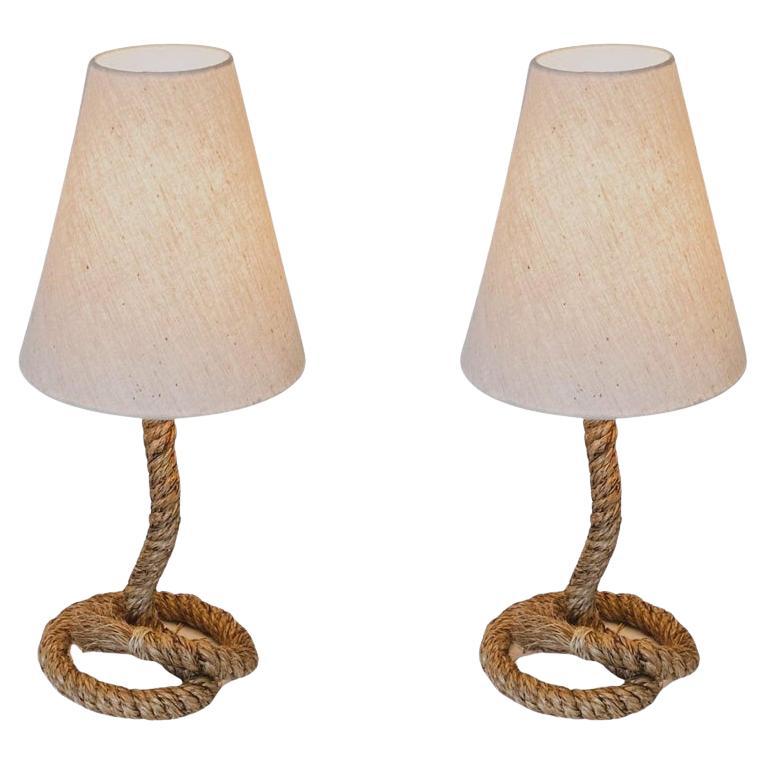 Paire de lampes de table en corde de style Audoux Minet