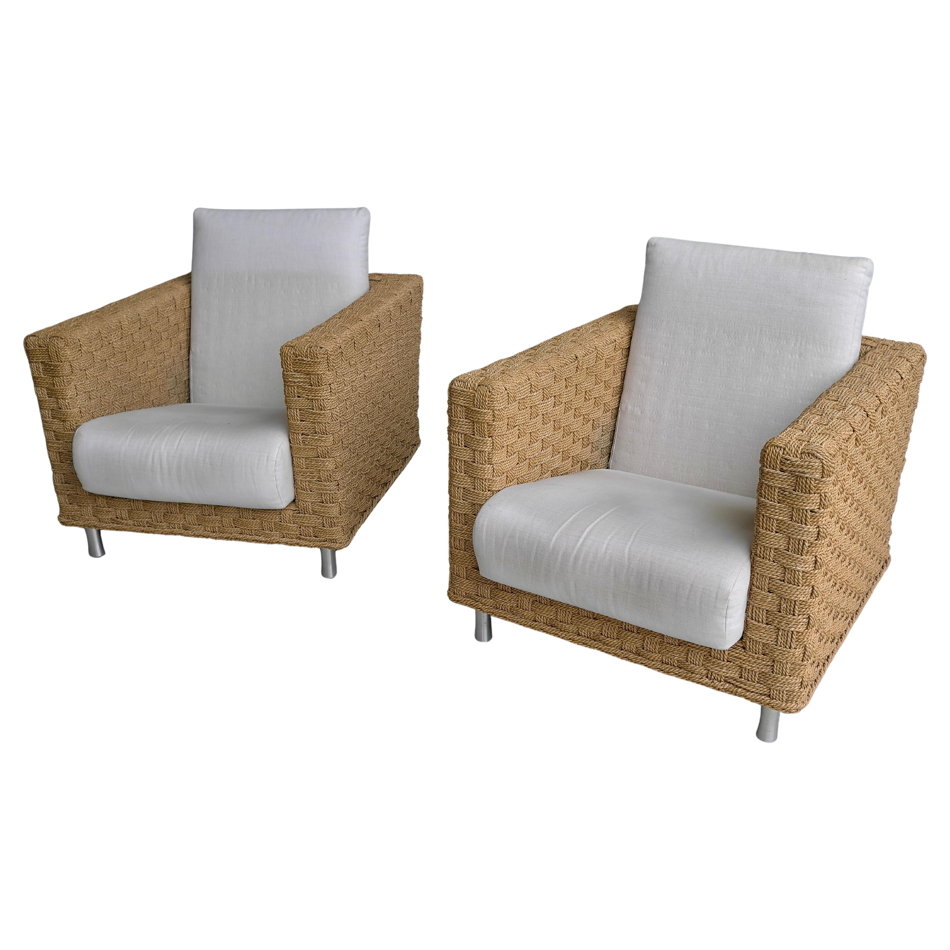 Pair of French Rope Woven "Wicky" Armchairs by Didier Gomez for Ligne Roset