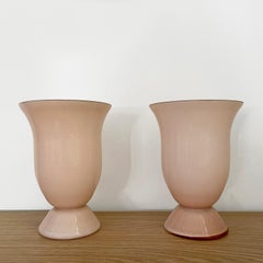 Pair of French Rose Pink Glass Tulip Lamps
