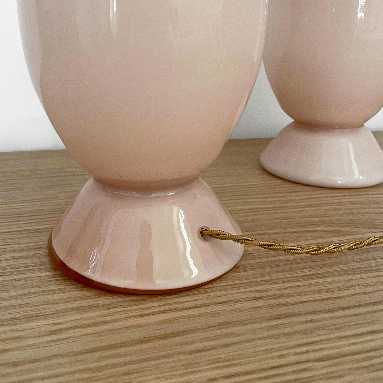 Pair of French Rose Pink Glass Tulip Lamps 4