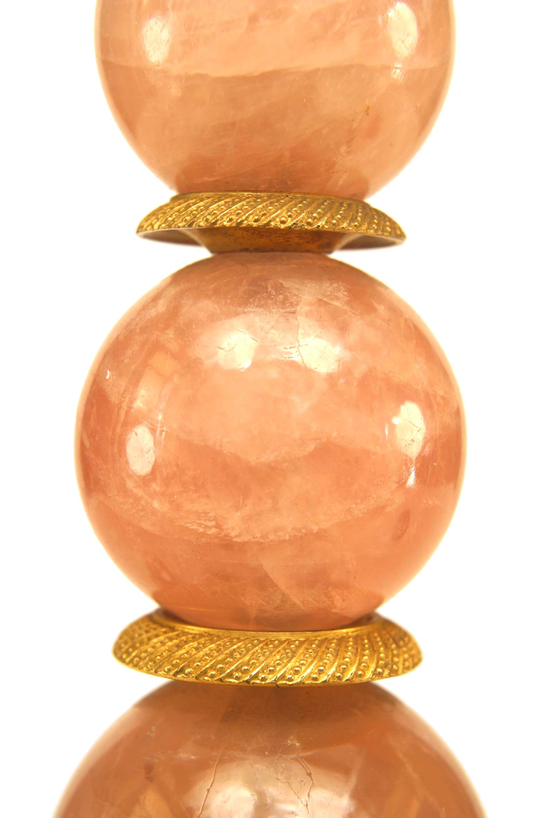 Pair of French Mid-Century Rose Quartz and Bronze Table Lamps For Sale 6