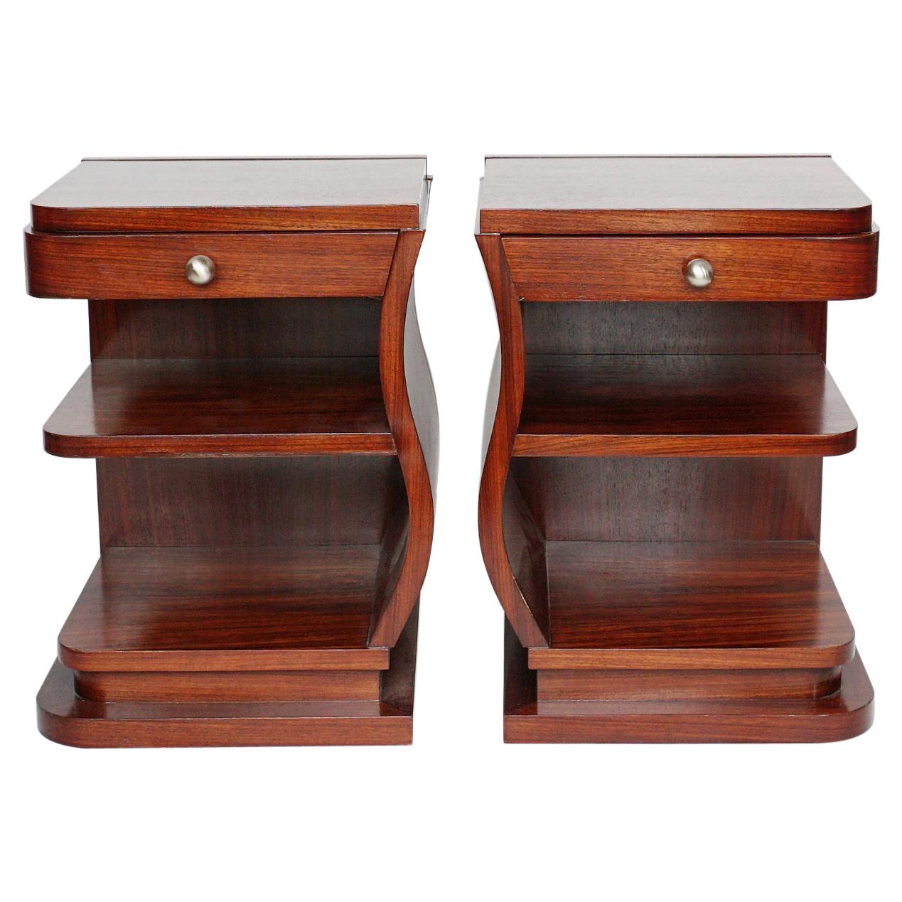 Pair of French Rosewood Art Deco Bedside Tables