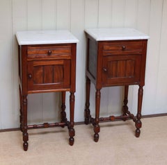 Pair of French Rosewood Marble-Top Bedside Cabinets