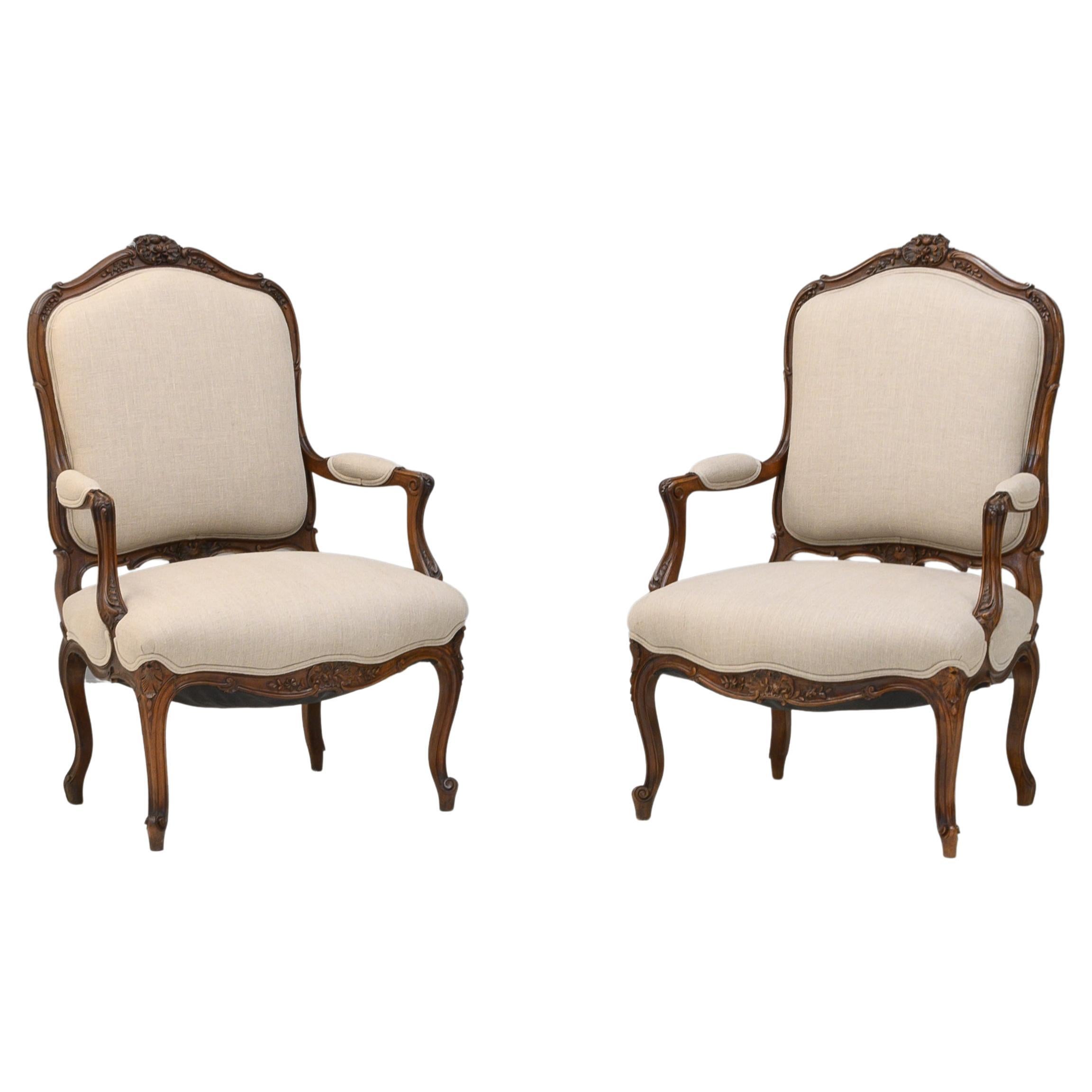 Pair of French Rosewood Open Armchairs