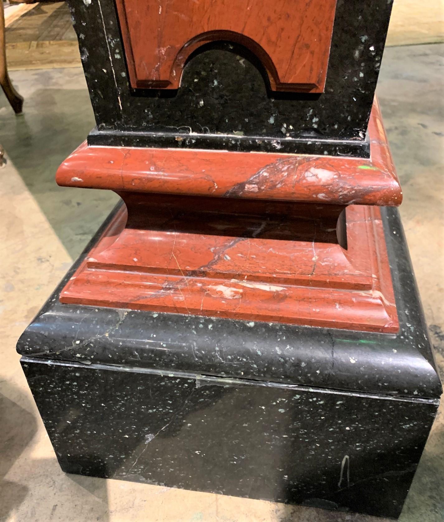 Pair of French Rouge and Black Marble Pedestals 1