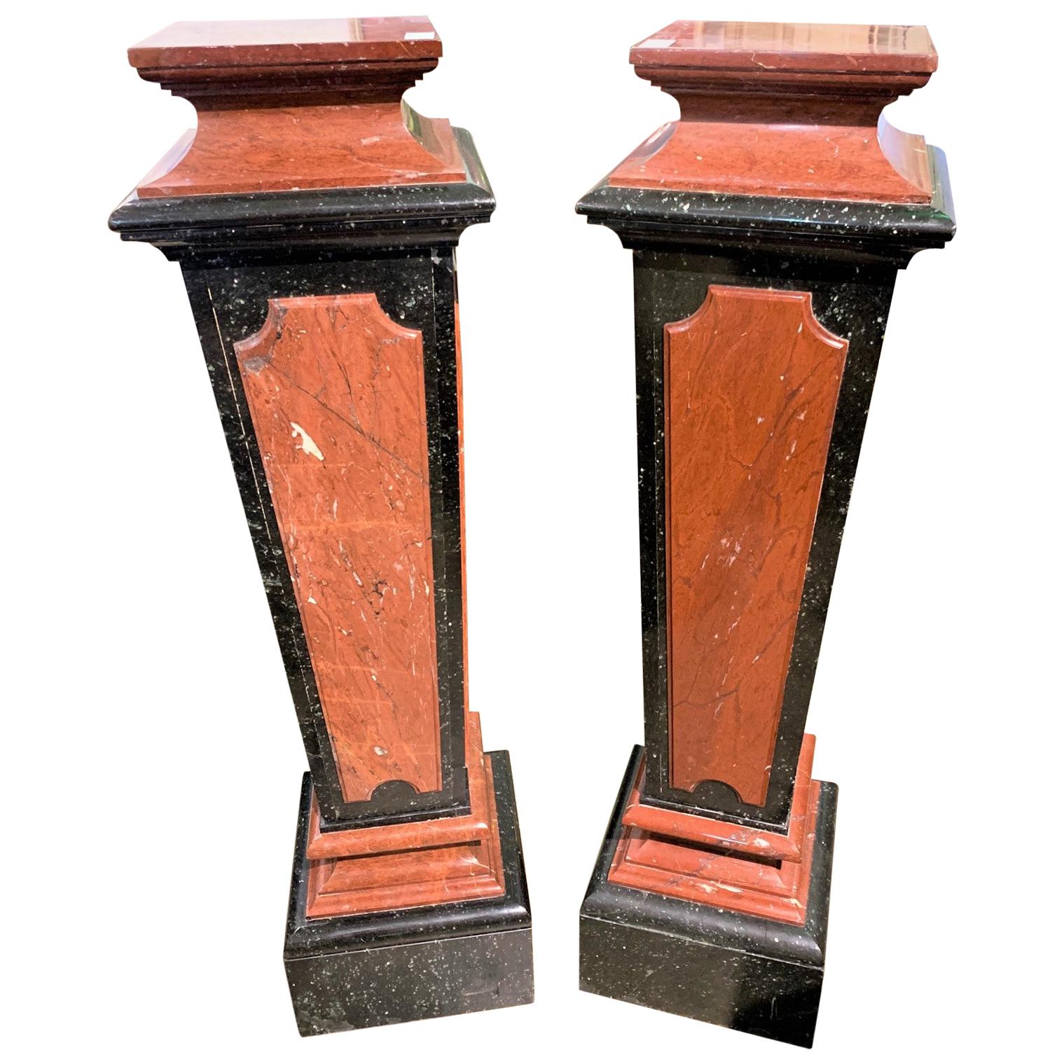Pair of French Rouge and Black Marble Pedestals