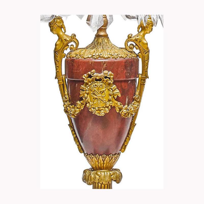 Pair of French Rouge Marble & Rock Crystal Ormolu Lamps, 19th Century For Sale 8