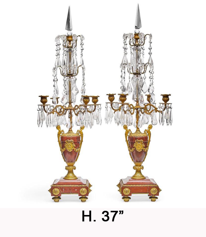 Pair of French Rouge Marble & Rock Crystal Ormolu Lamps, 19th Century For Sale 13