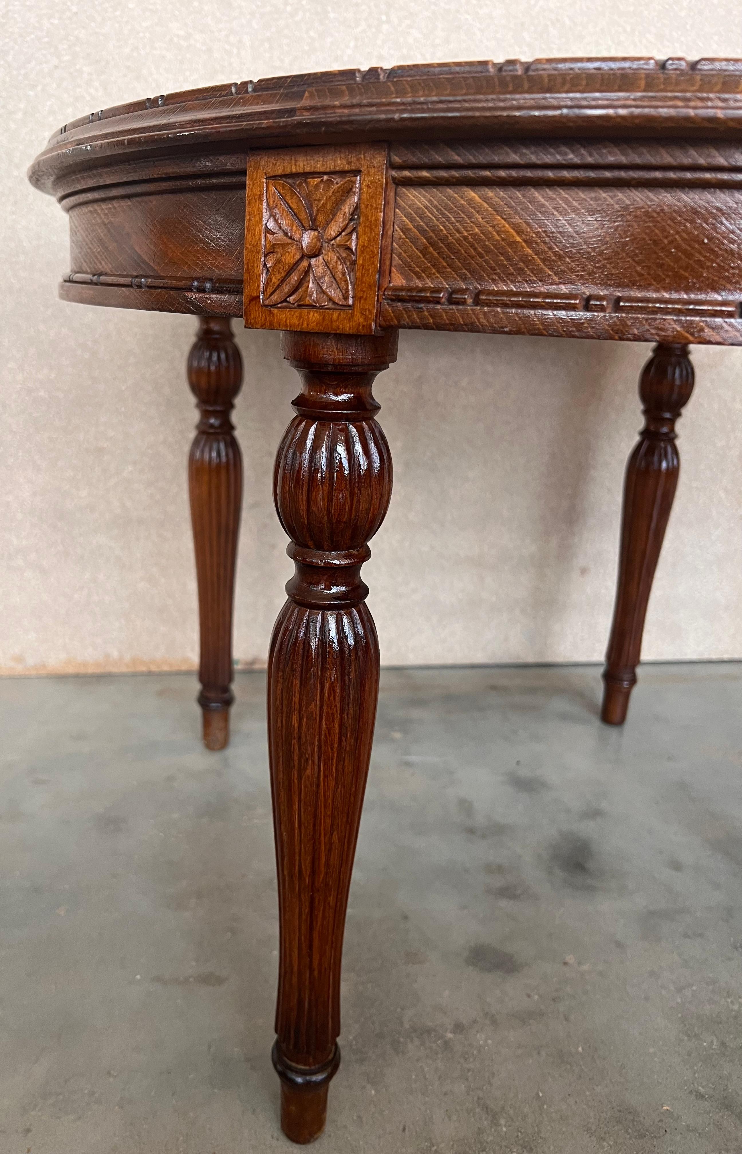 Pair of French Round Side or Coffee tables with wicker top and carved legs For Sale 9