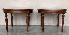 Pair of French Round Side or Coffee tables with wicker top and carved legs