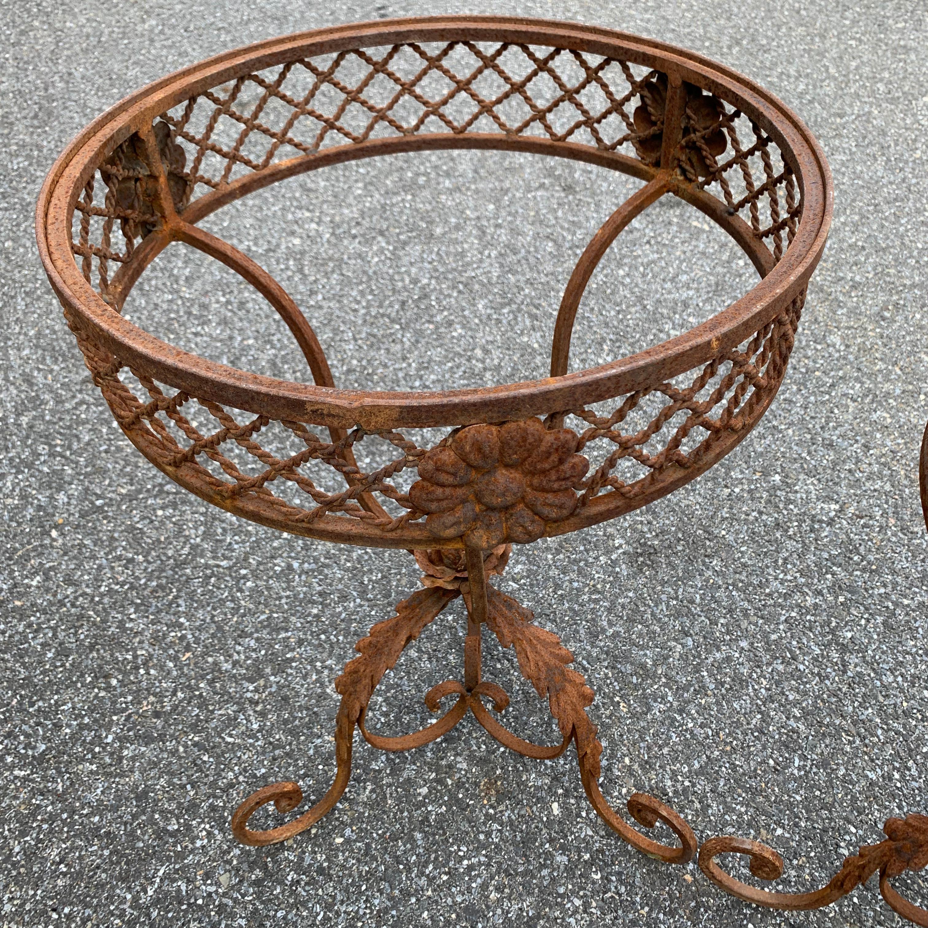 Pair of French Round Wrought Iron and Marble Garden Bistro Tables 5