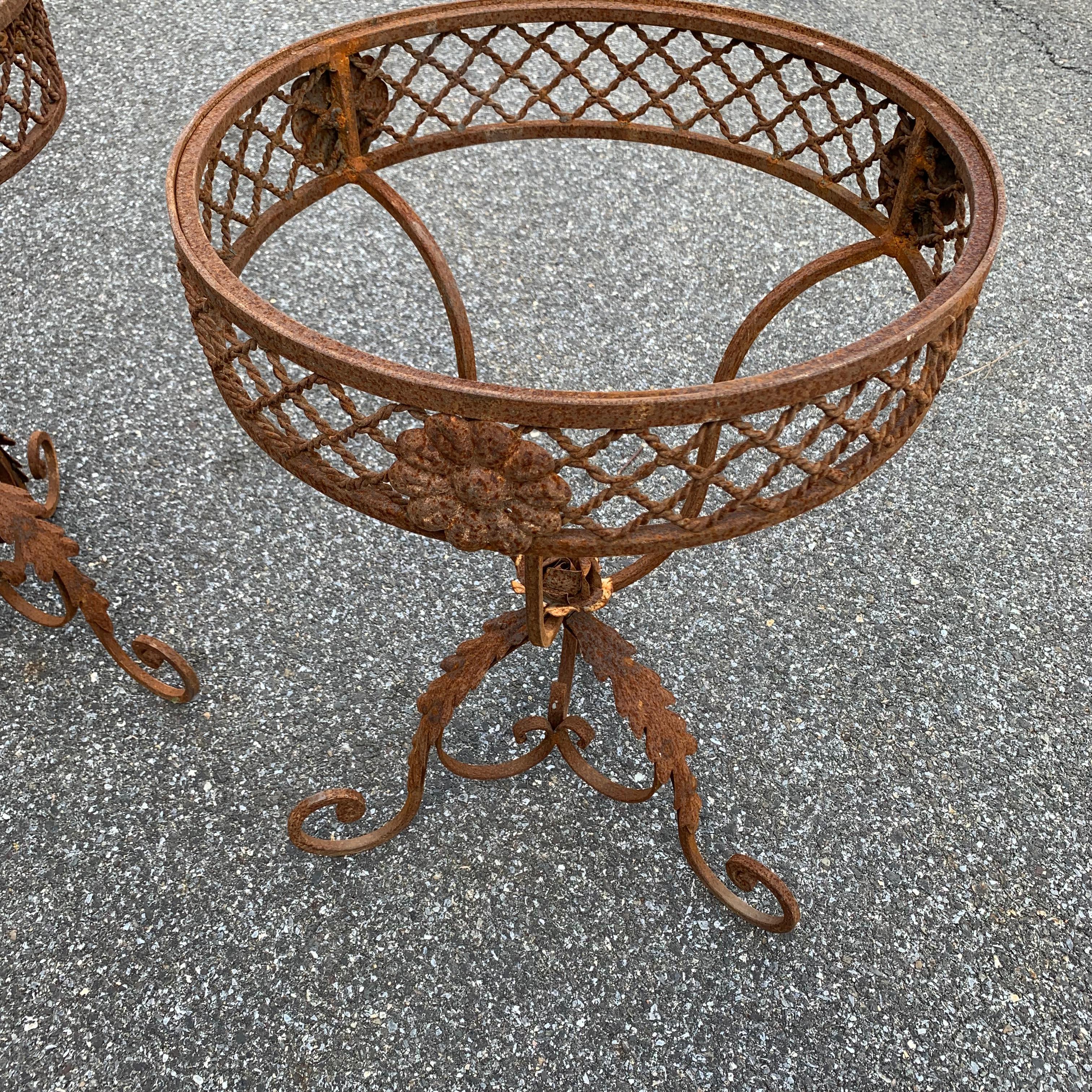 Pair of French Round Wrought Iron and Marble Garden Bistro Tables 6