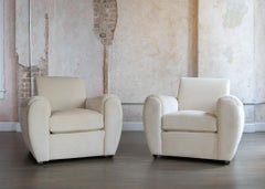 Pair of French Royère-Style Cream Ribbed Club Chairs, Mid-20th Century