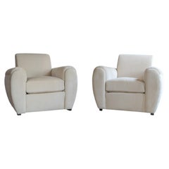 Pair of French Royère-Style Cream Ribbed Club Chairs, Mid-20th Century