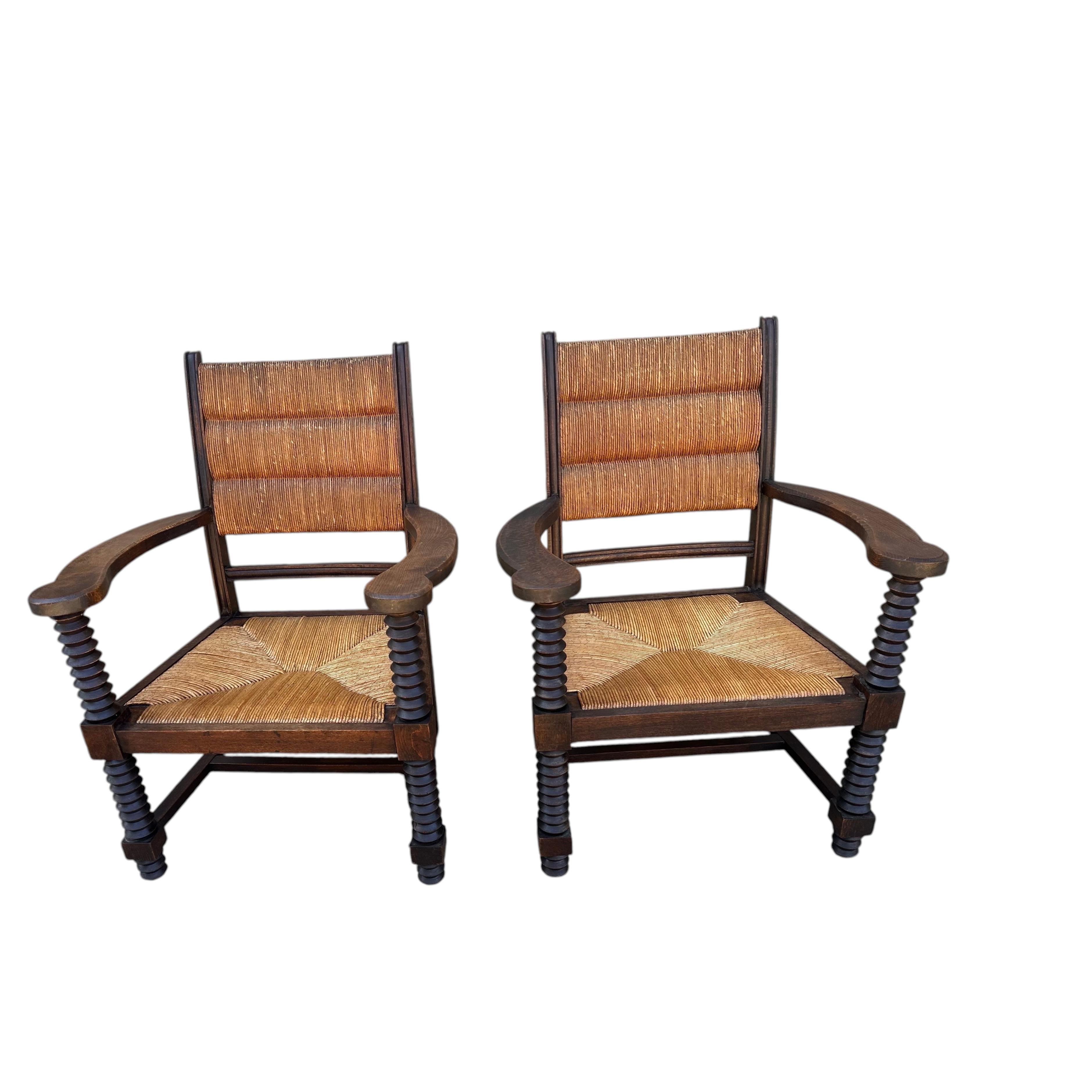 Pair of French Rush Armchairs