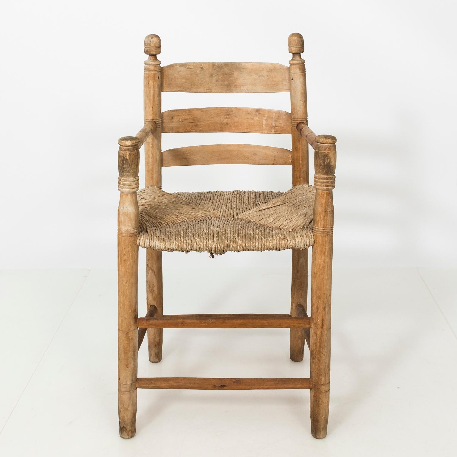 Reed Pair of French Rush Seat Armchairs