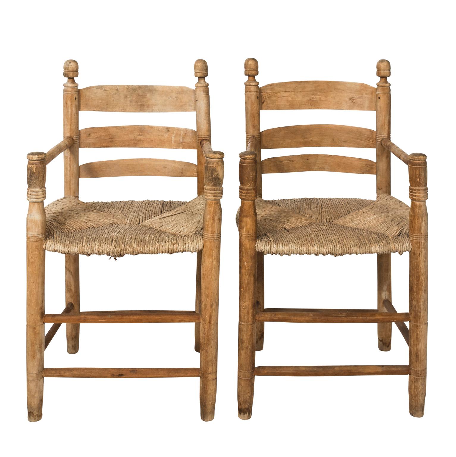 Pair of French Rush Seat Armchairs