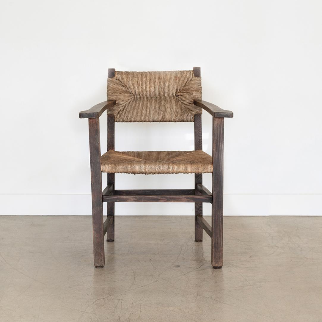 20th Century French Rustic Wood and Woven Chairs