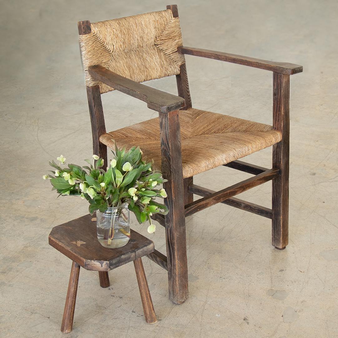 French Rustic Wood and Woven Chairs 2