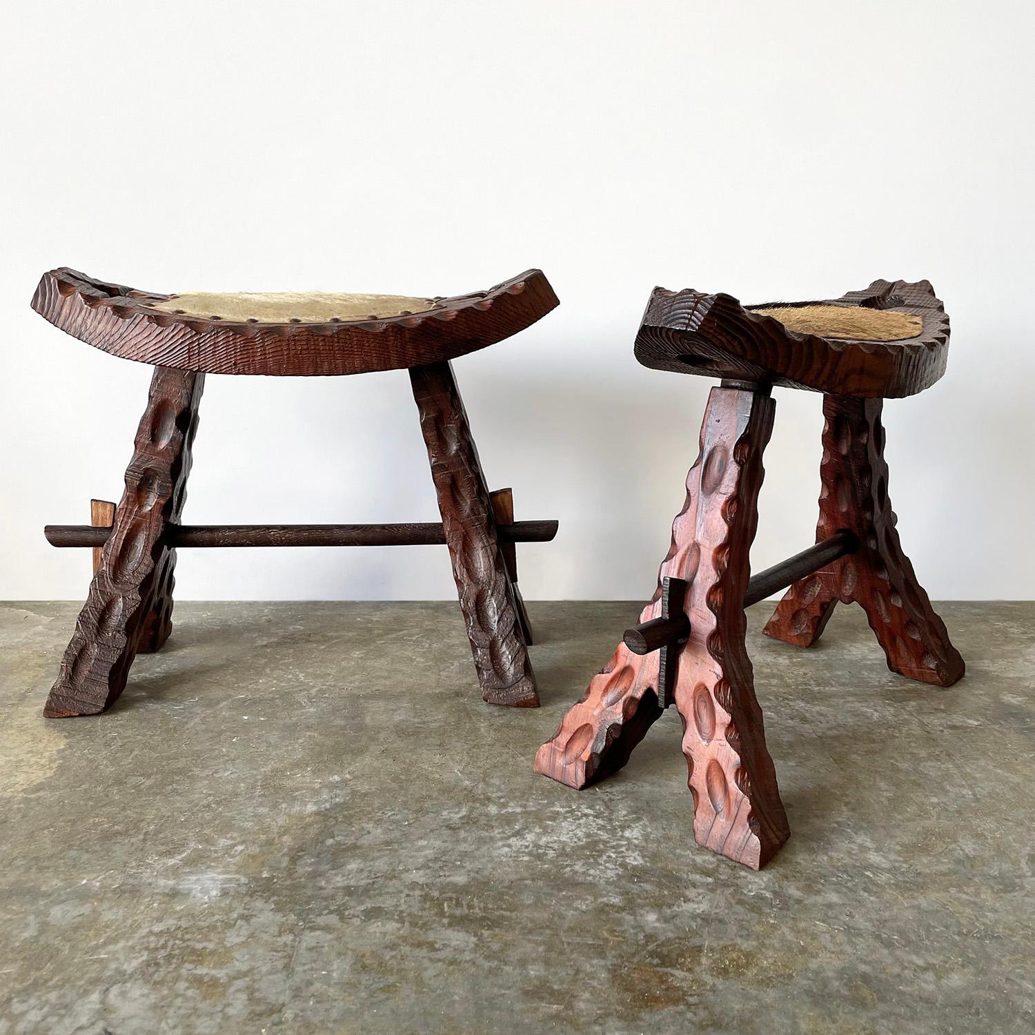 Pair of French Rustic Wood Chalet Stools For Sale 6