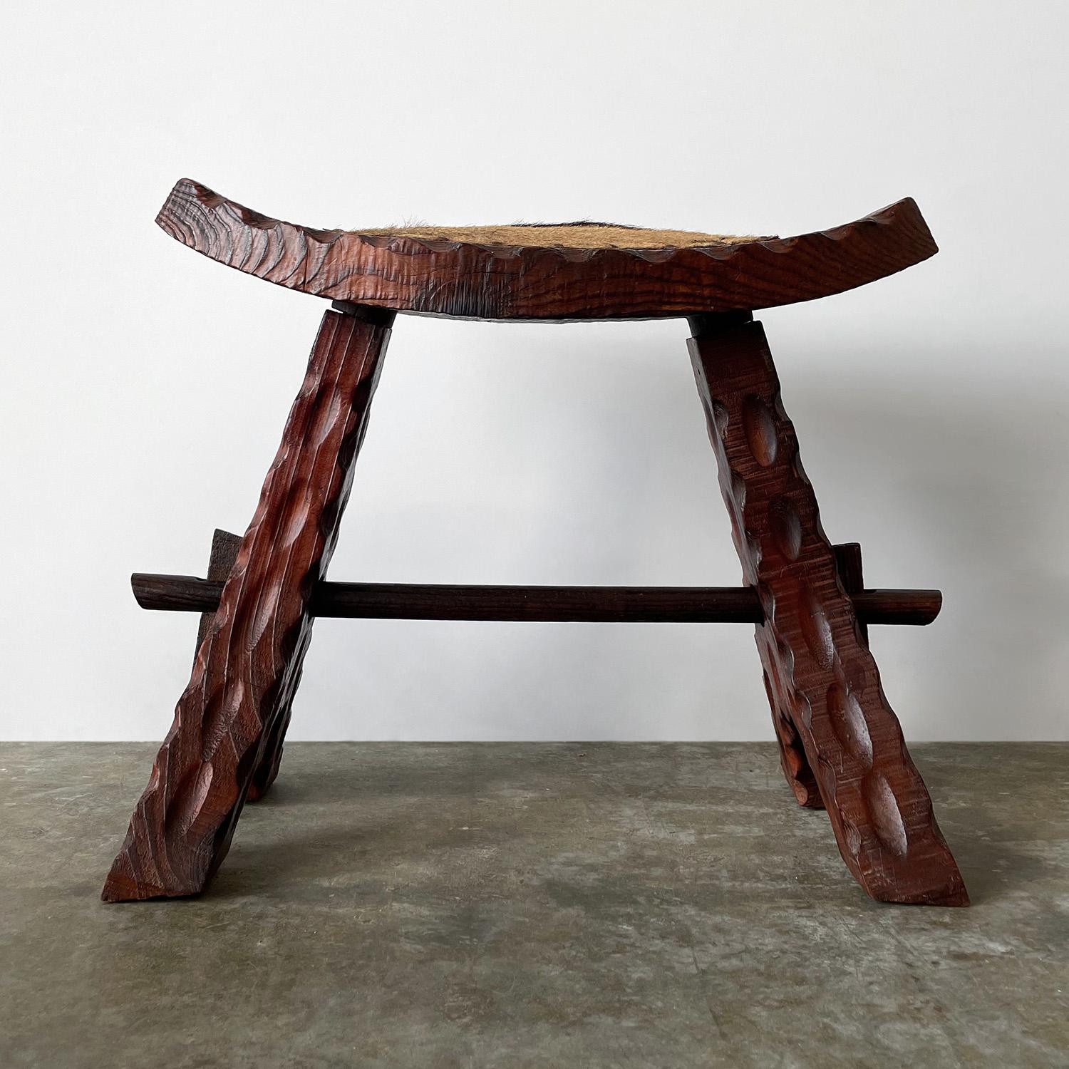 20th Century Pair of French Rustic Wood Chalet Stools For Sale