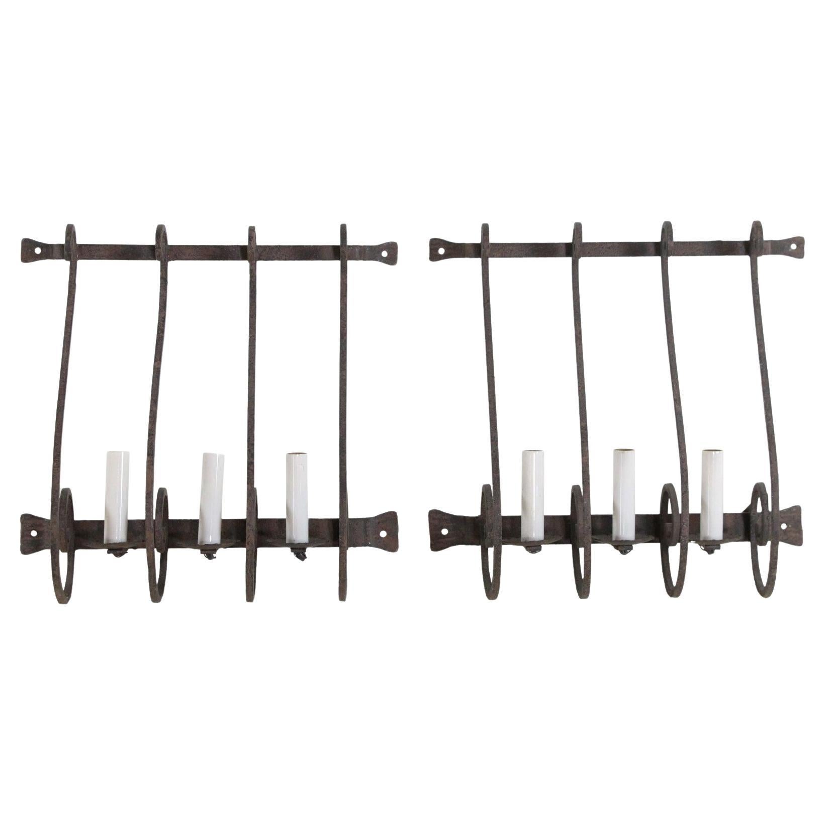 Pair of French S Shape Wrought Iron Wall Sconces For Sale
