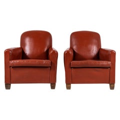 Pair of French Saddle Leather Club Chairs