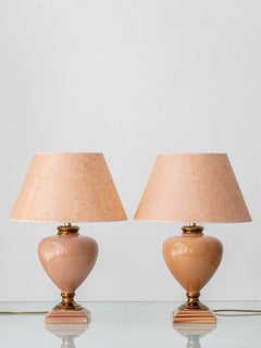 Pair of French Salmon Pink Ceramic Table Lamps by Louis Drimmer, New Lampshades
