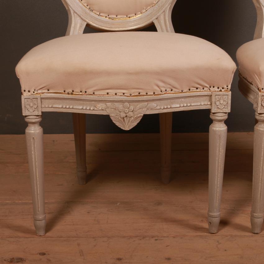 Pair of French painted salon chairs. 1890.

These will need to be reupholstered by the client.

Seat height - 18.5