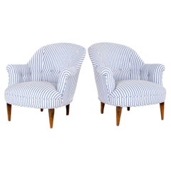 Pair of French Salon Chairs in Blue Stripe