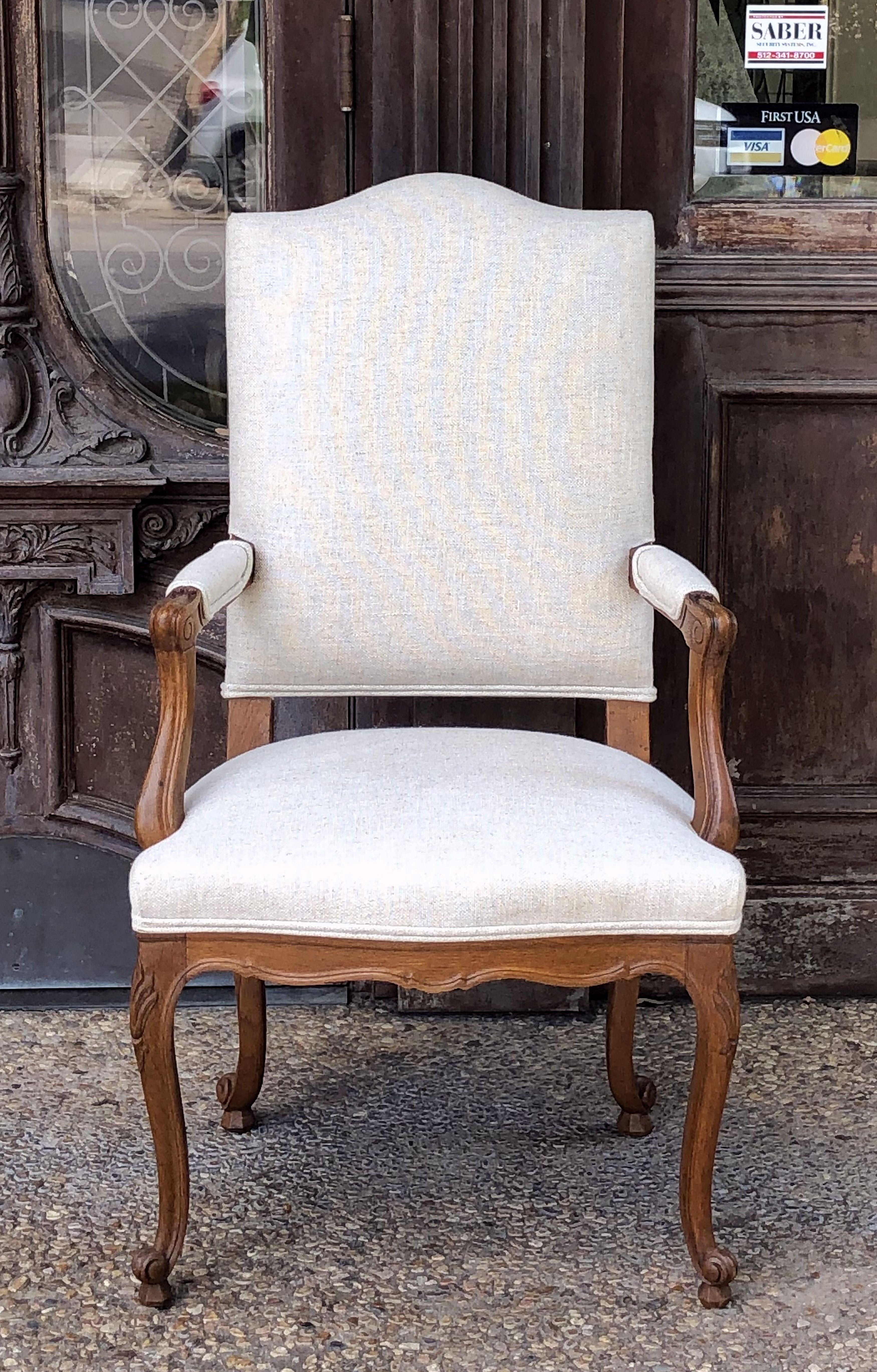 Carved Pair of French Salon Chairs with Linen Upholstery 'Priced Individually'
