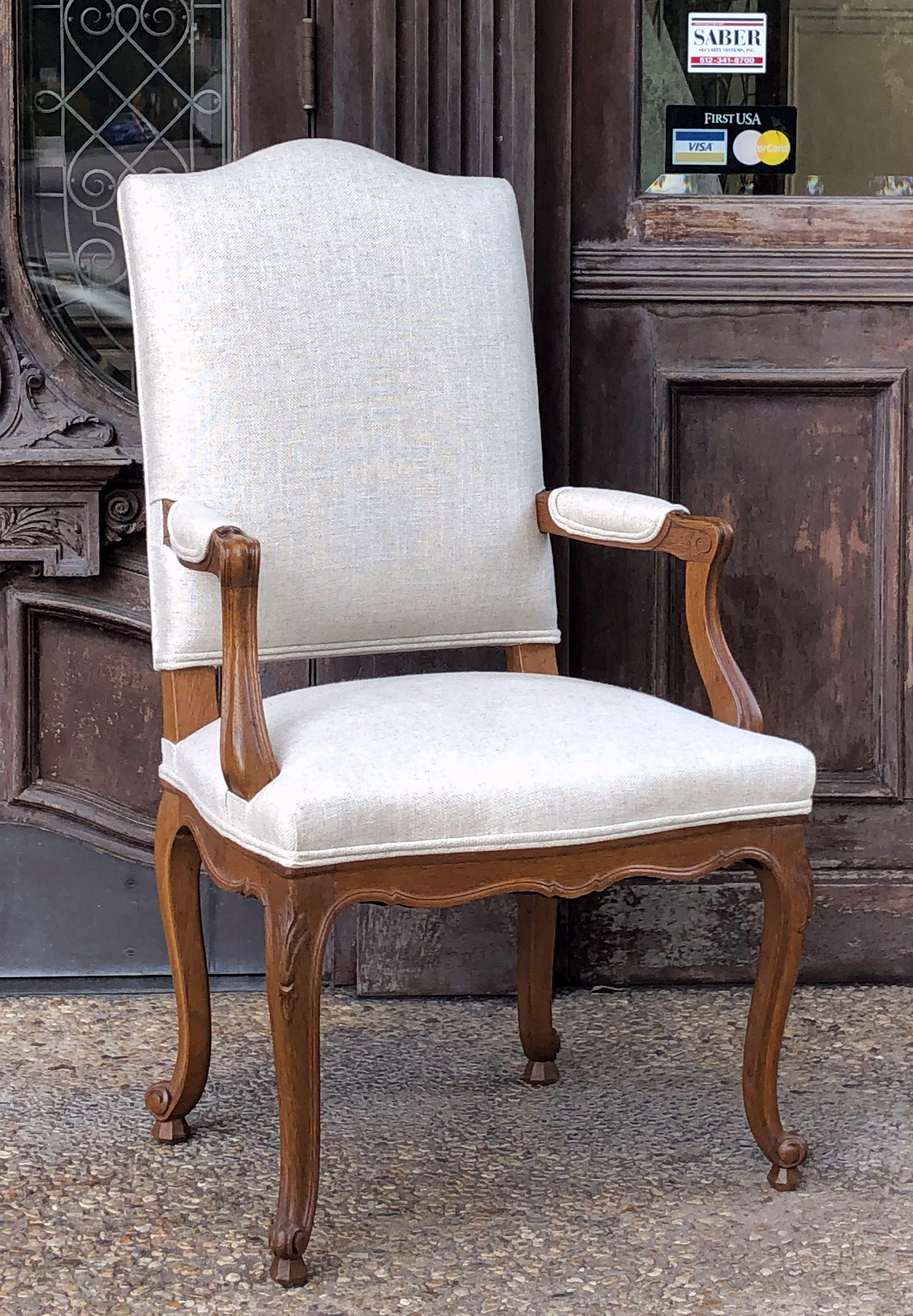 Pair of French Salon Chairs with Linen Upholstery 'Priced Individually' In Good Condition In Austin, TX