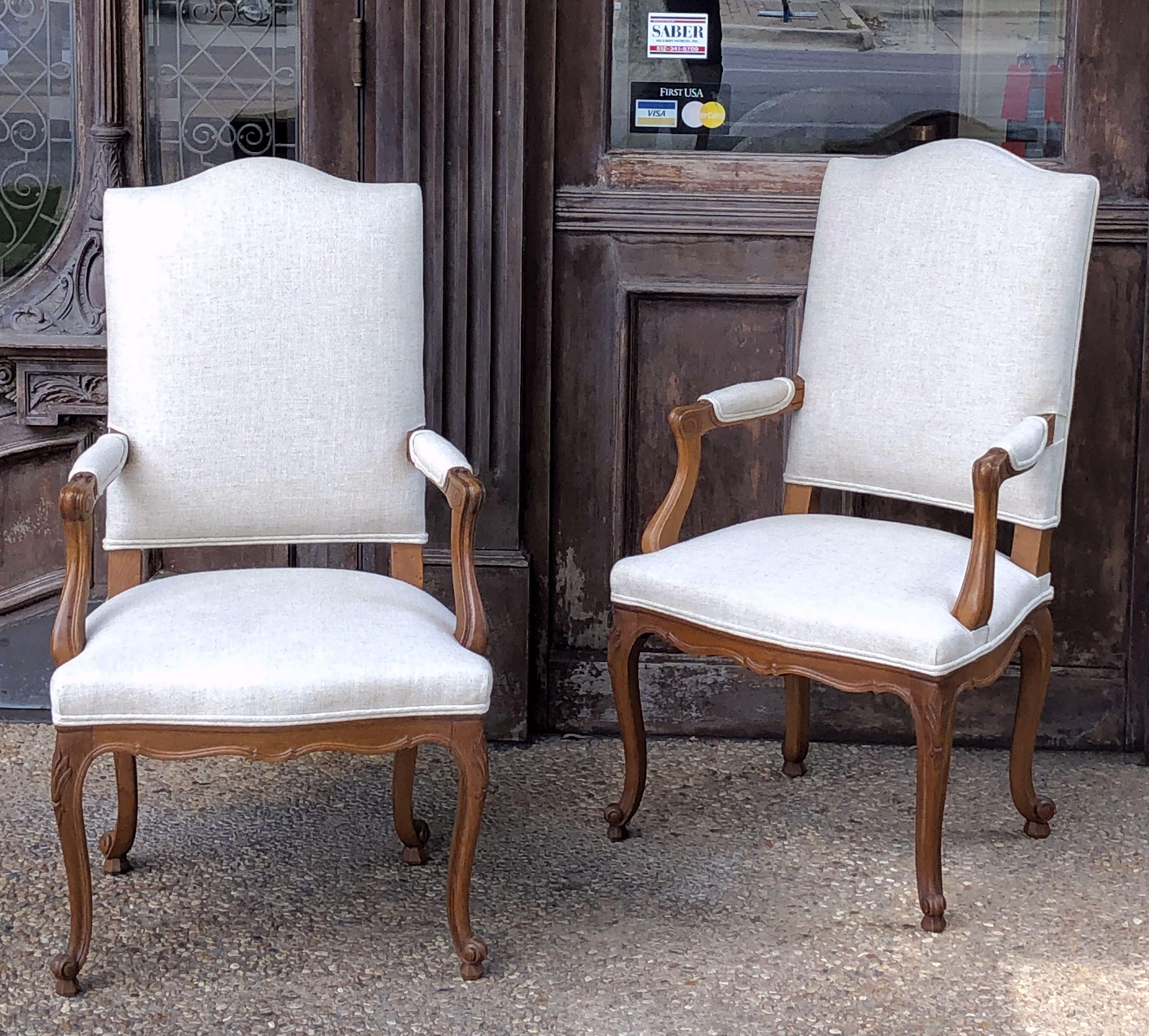 20th Century Pair of French Salon Chairs with Linen Upholstery 'Priced Individually'