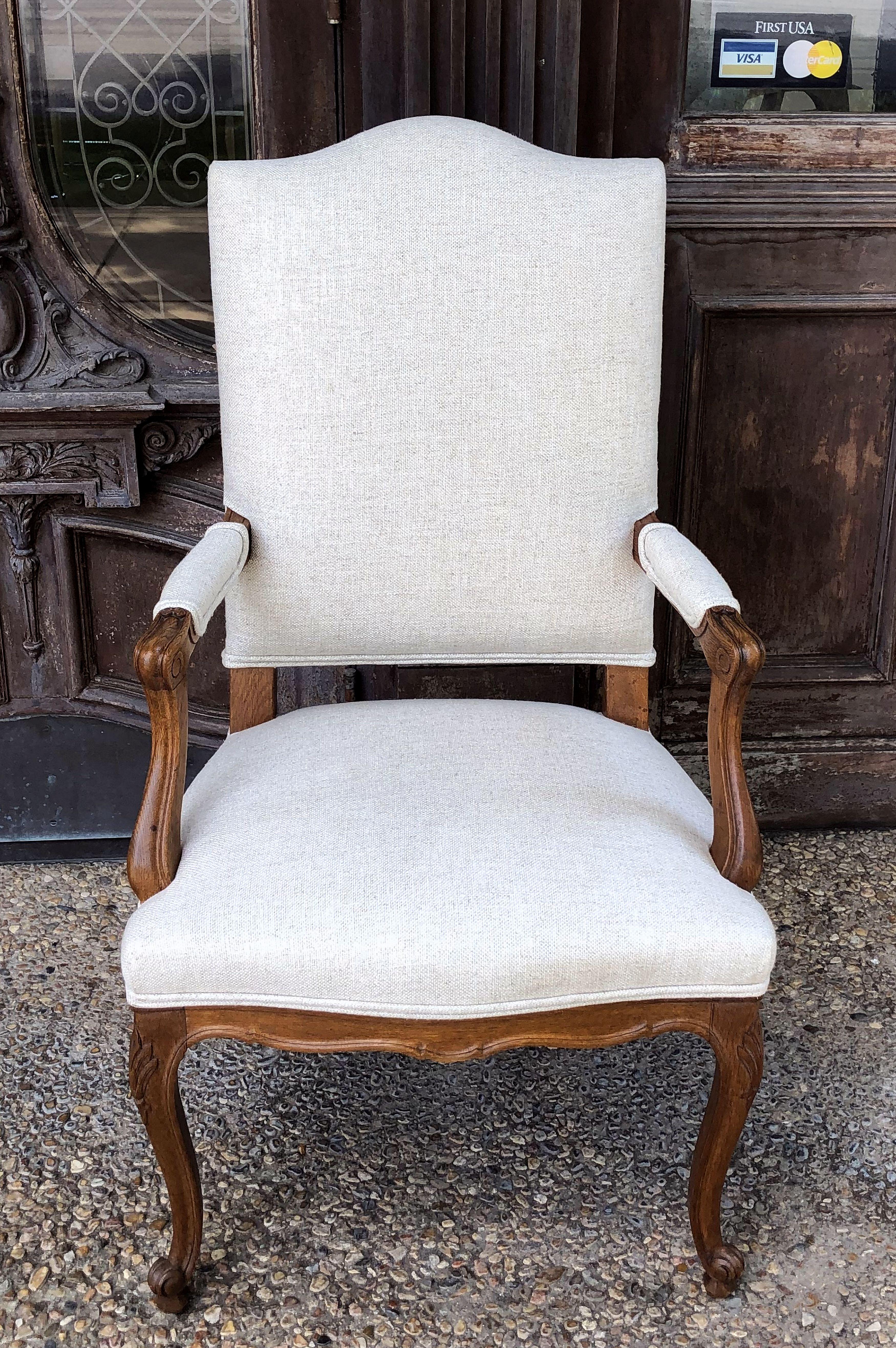 Wood Pair of French Salon Chairs with Linen Upholstery 'Priced Individually'