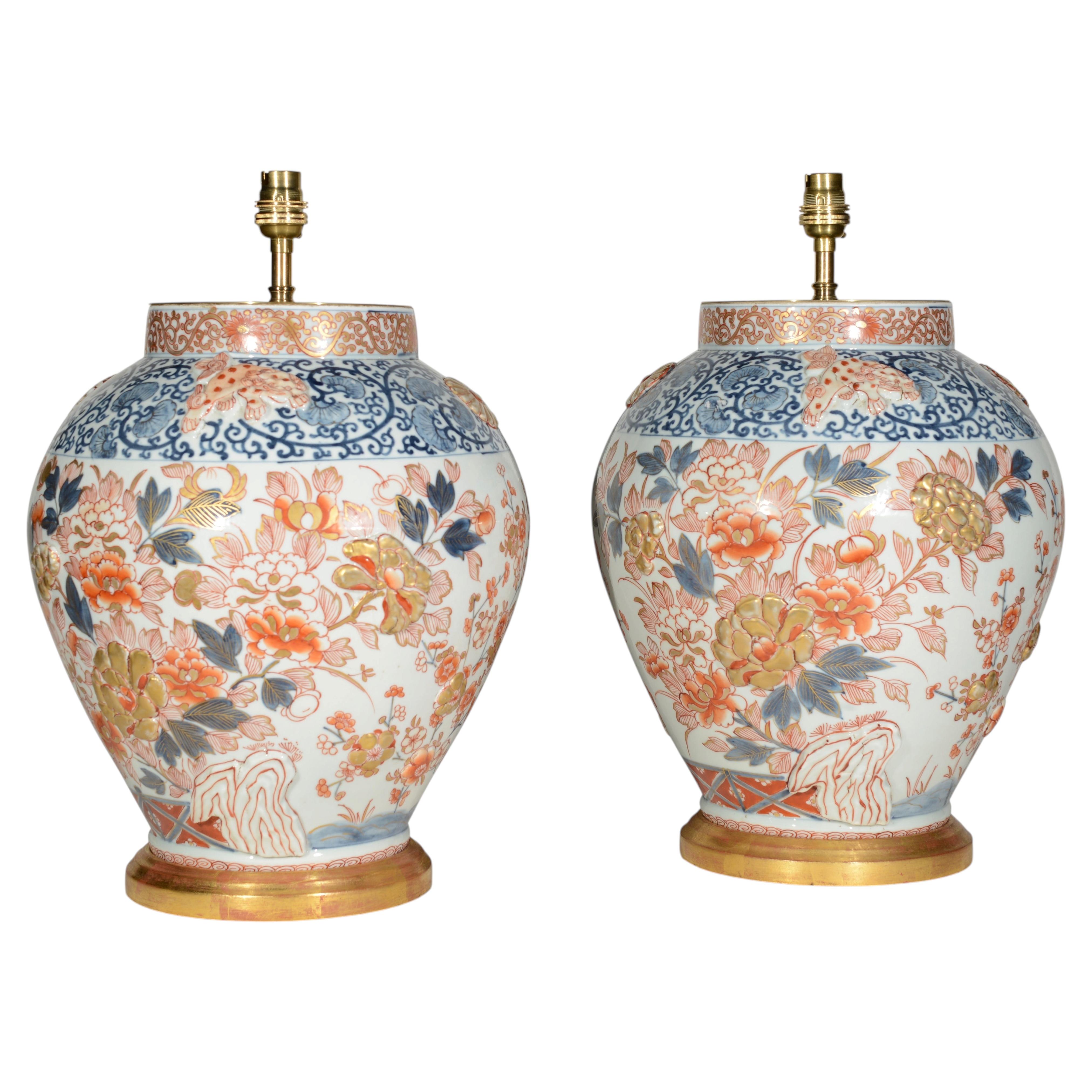 Paire de lampes de table anciennes françaises « Samson Imari », XIXe siècle