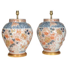 Pair of French Samson Imari Pattern 19th Century Antique Table Lamps