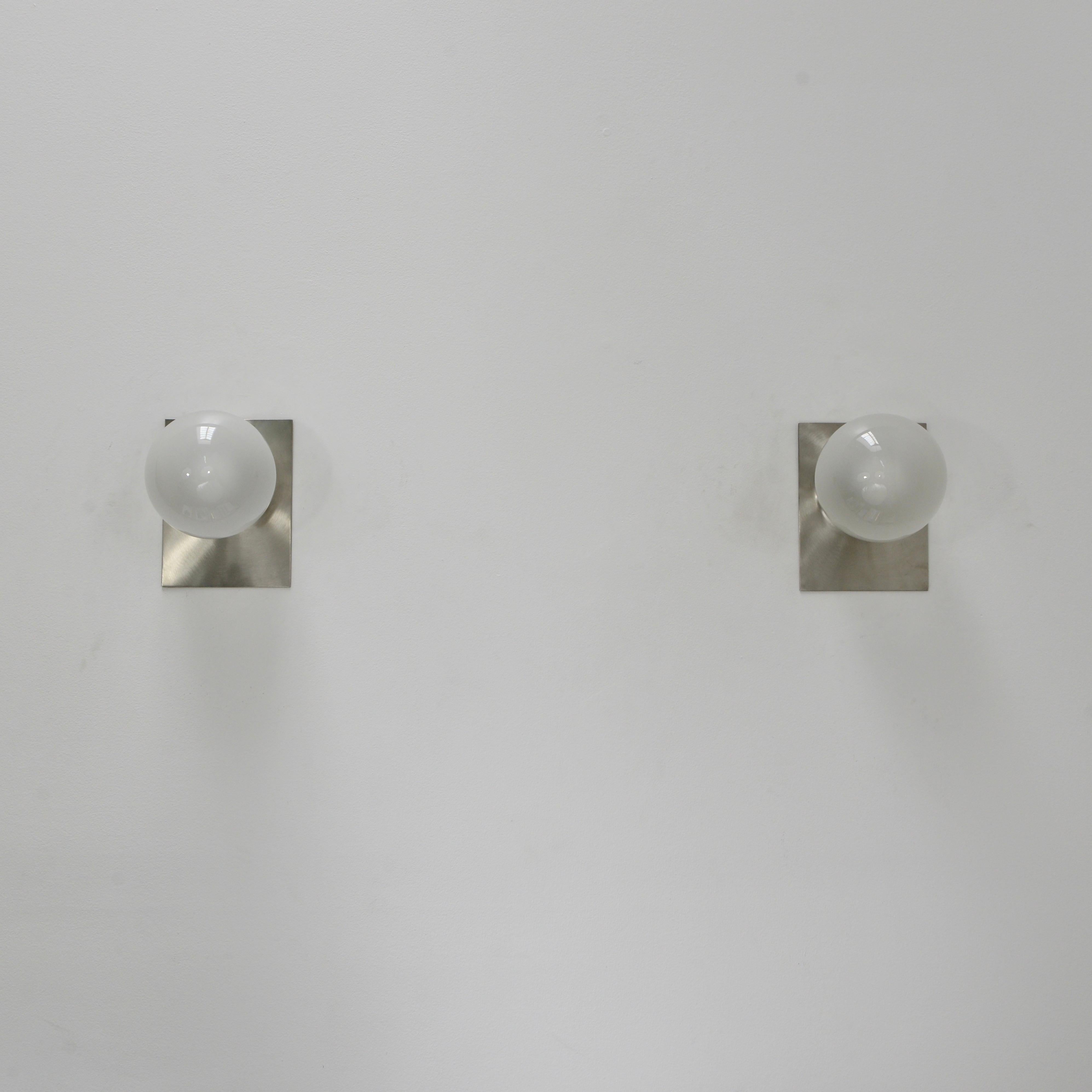 Pair of French Satin Nickel Sconces 5