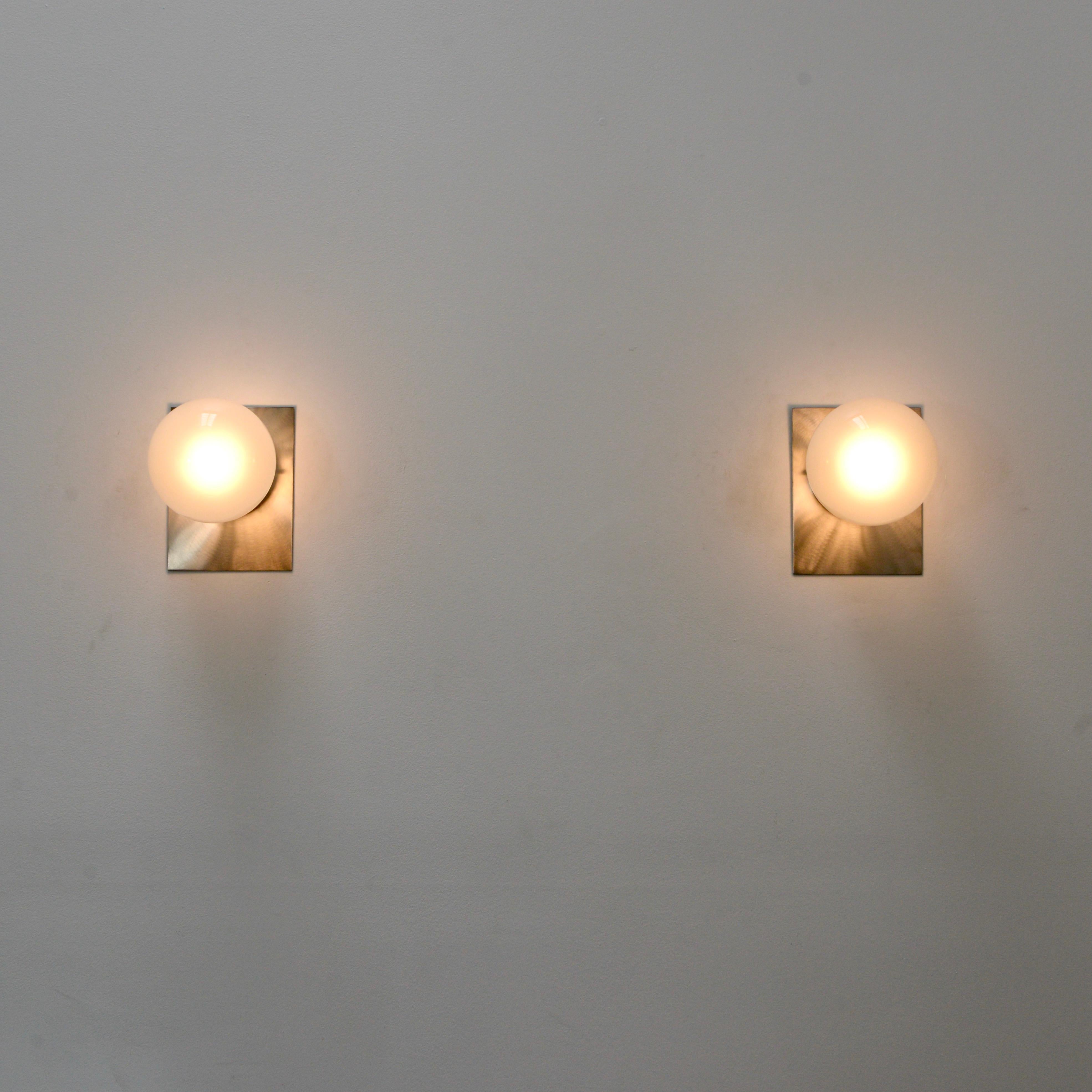 Pair of French Satin Nickel Sconces 7