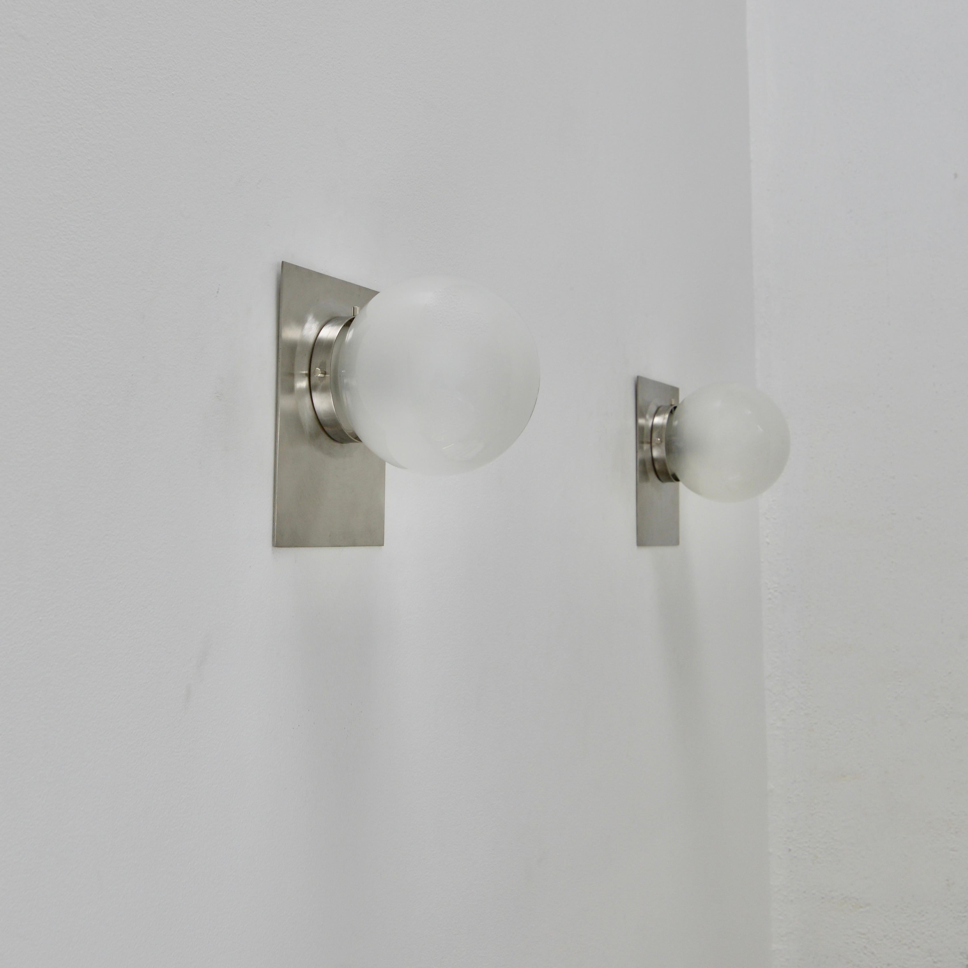Modern Pair of French Satin Nickel Sconces