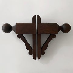 Pair of French Scalloped Oak Mid Century Wall Coat Hooks
