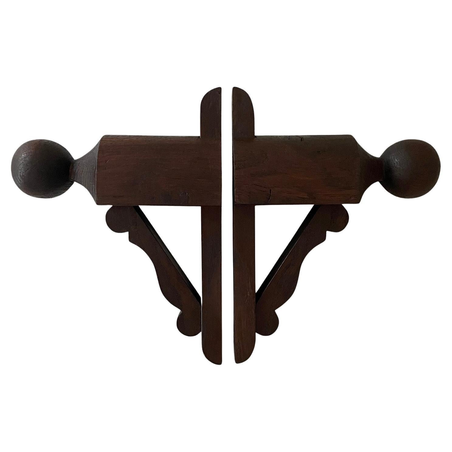 Pair of French Scalloped Oak Mid Century Wall Coat Hooks