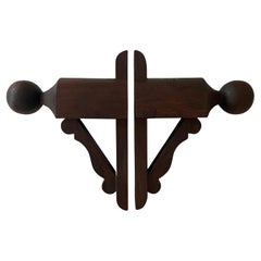 Pair of French Scalloped Oak Mid Century Wall Coat Hooks