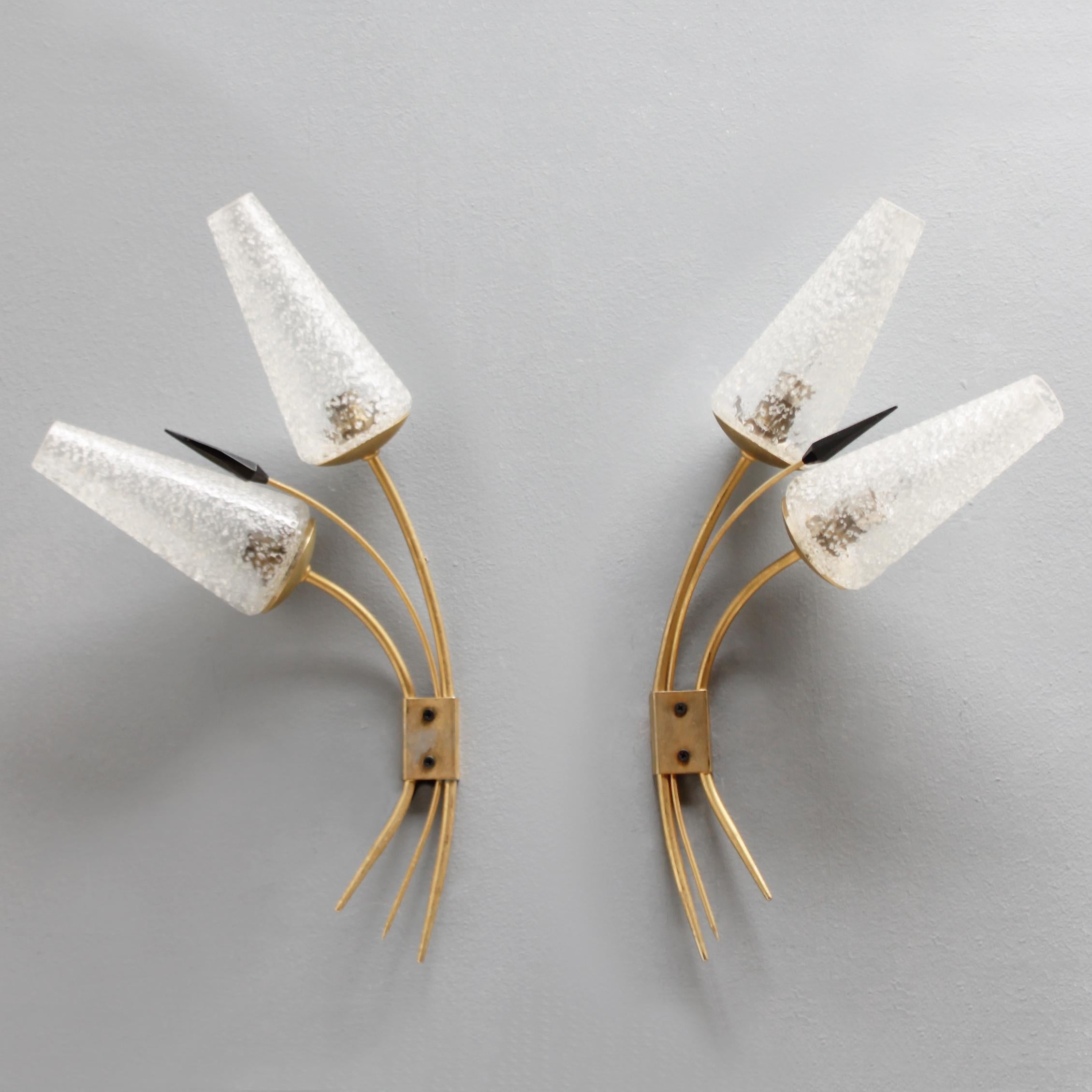 Mid-Century Modern Pair of French Sconces Attributed by Maison Arlus For Sale