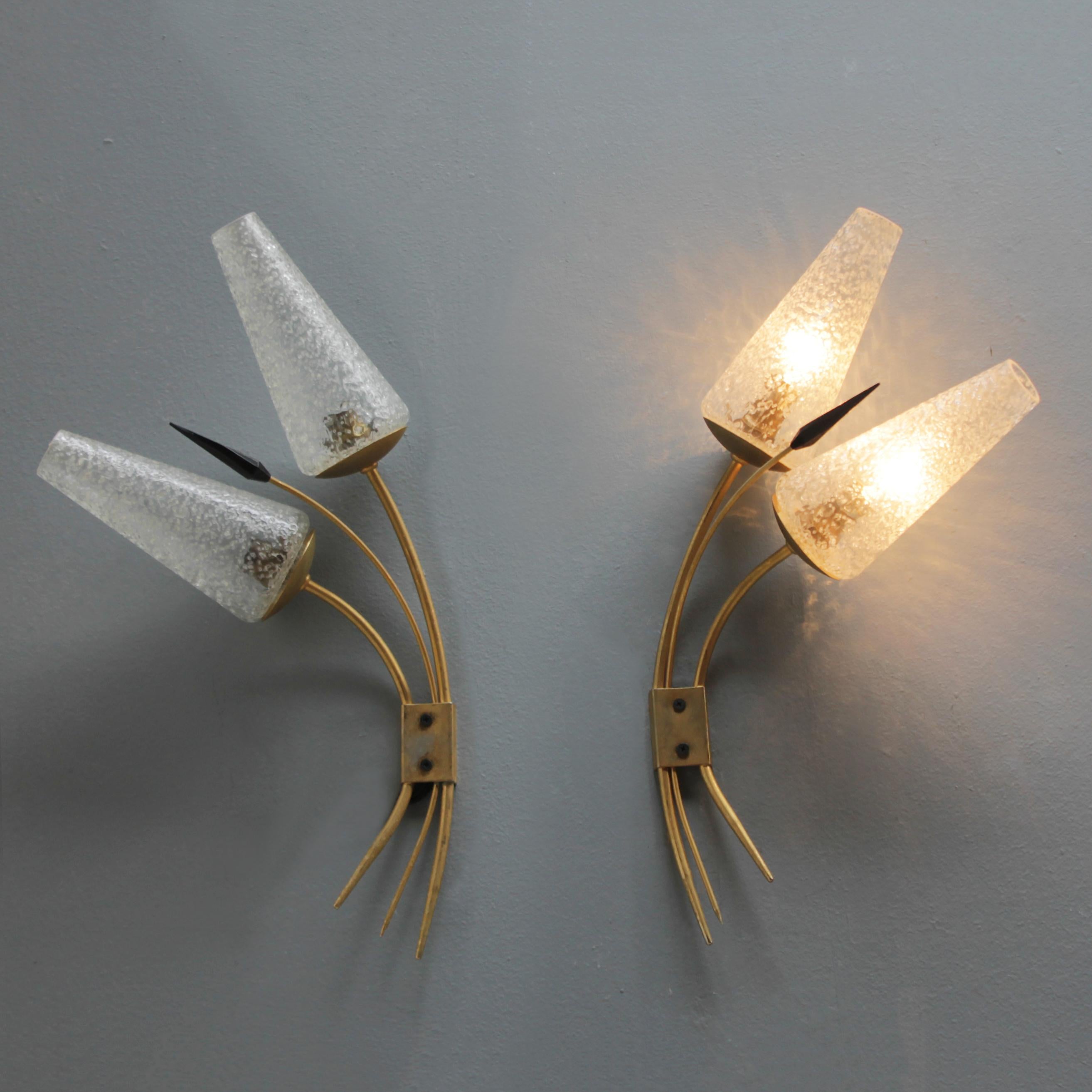 Pressed Pair of French Sconces Attributed by Maison Arlus For Sale