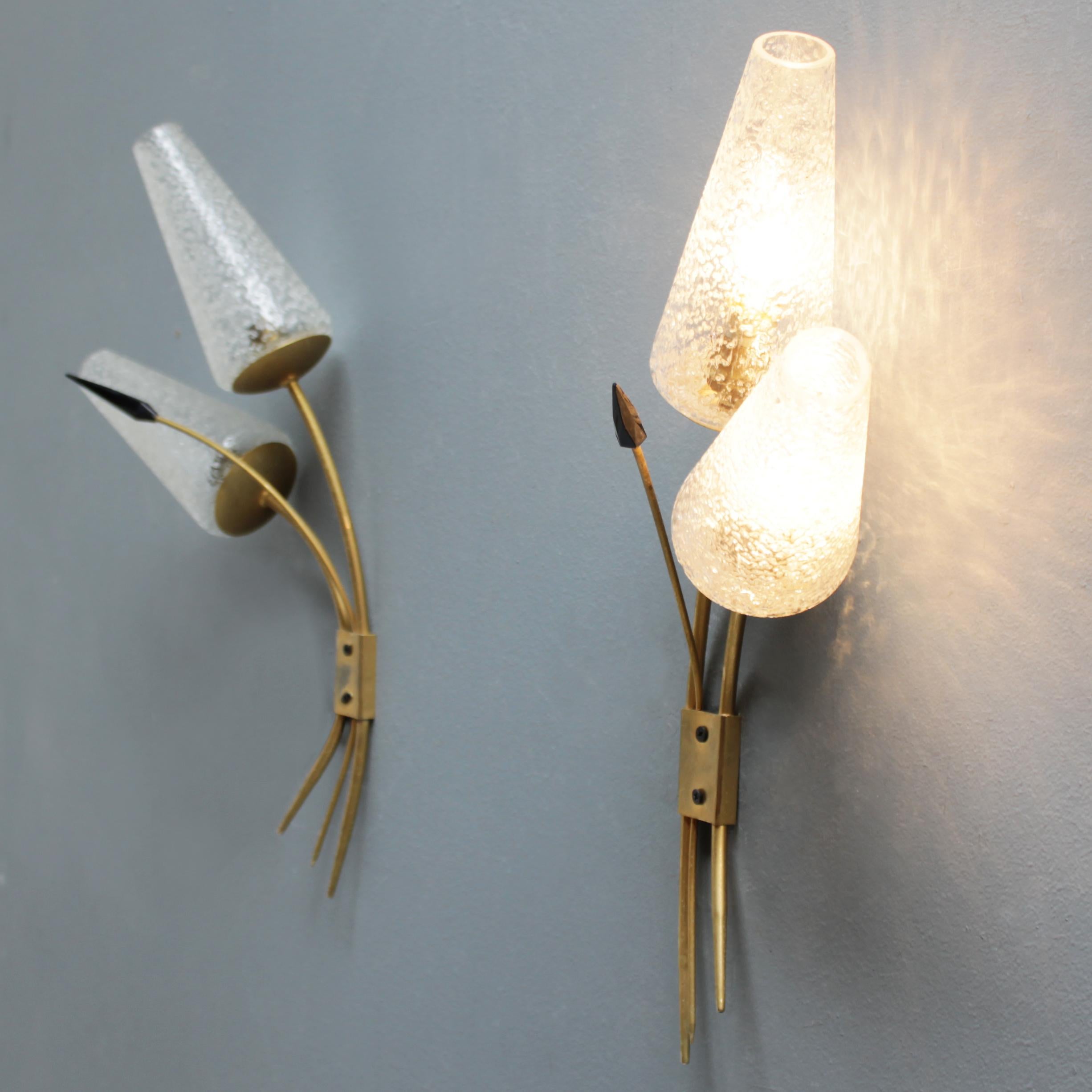 Mid-20th Century Pair of French Sconces Attributed by Maison Arlus For Sale