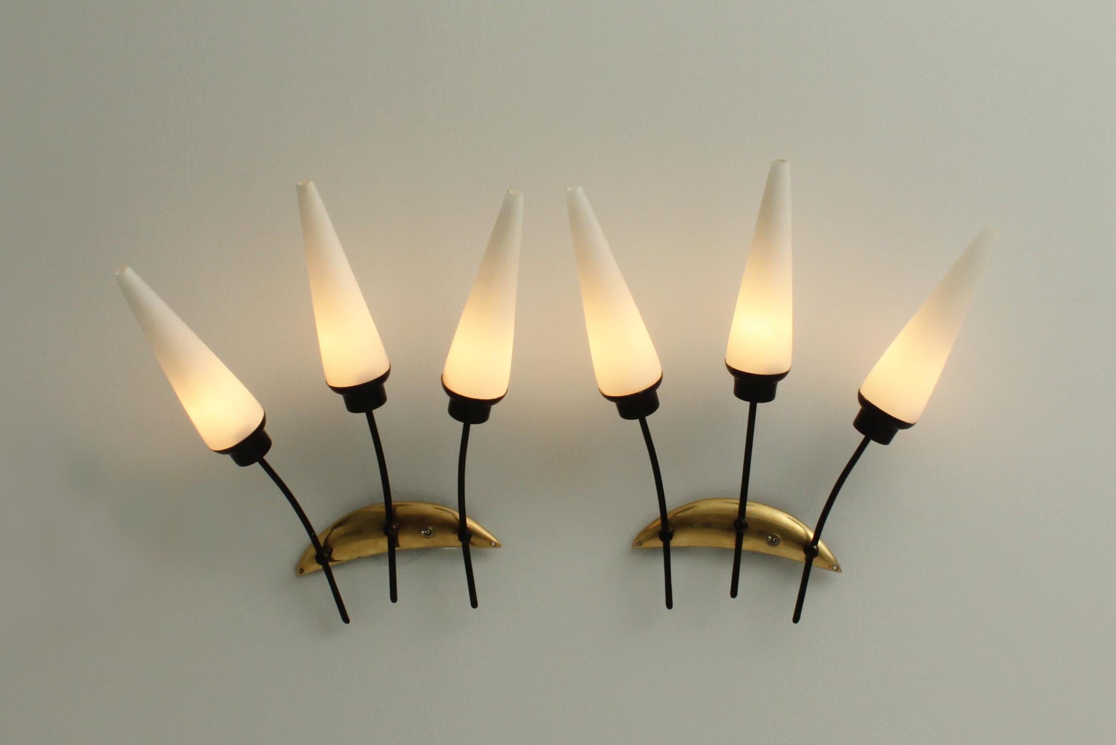 Metal Pair of French Sconces Attributed to Maison Arlus, 1950's For Sale
