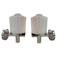 Antique Pair of French Sconces in Opaline and Chrome, Style: Art Deco
